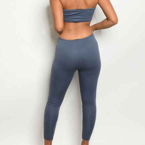 Indigo Crop Halter Top & Leggings Pants Set - Picture 3 of 6